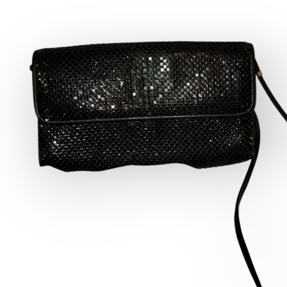 Vintage Mesh Flap Style Clutch Shoulder Bag Black Glam Evening Party - Picture 1 of 7